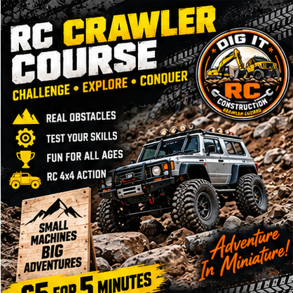 DIG IT RC crawler vehicle on a rocky obstacle course